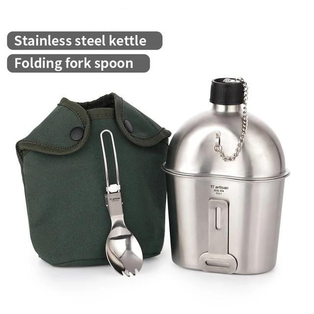 army canteen with kettle pot and folding spork