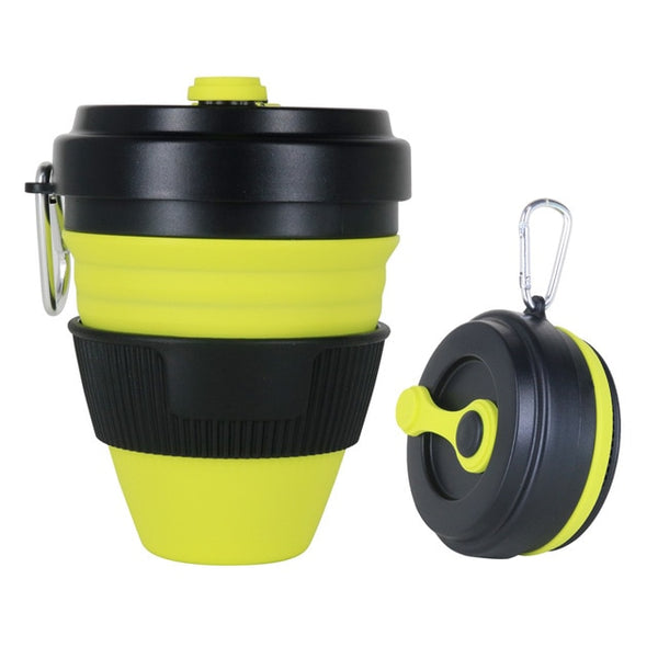 yellow compact reusable cup for hot water